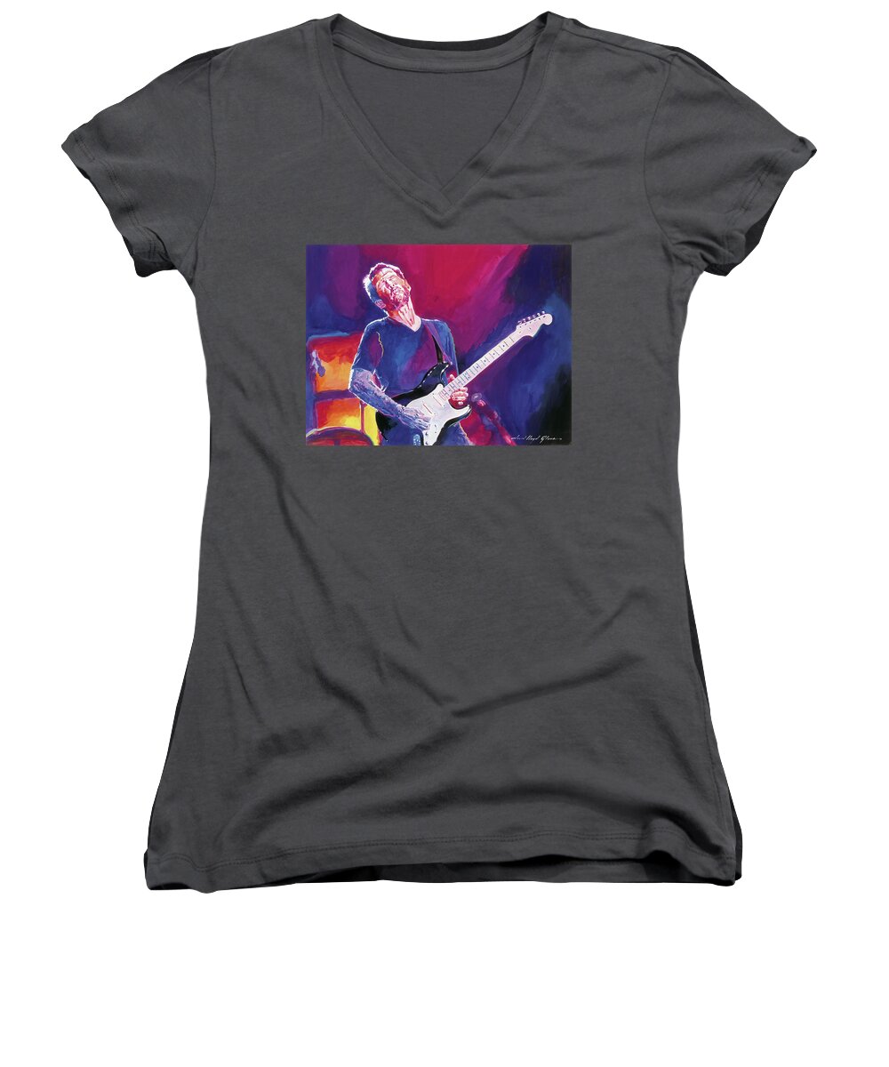 Eric Clapton Women's V-Neck featuring the painting Eric Clapton - Crossroads by David Lloyd Glover