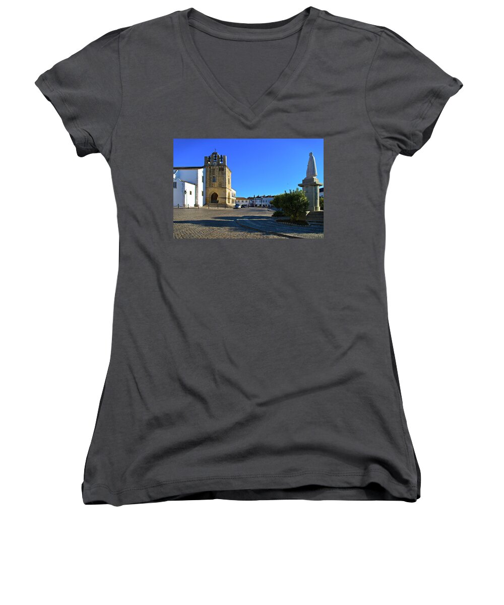 Faro Women's V-Neck featuring the photograph Faro old town center. Algarve Portugal by Angelo DeVal