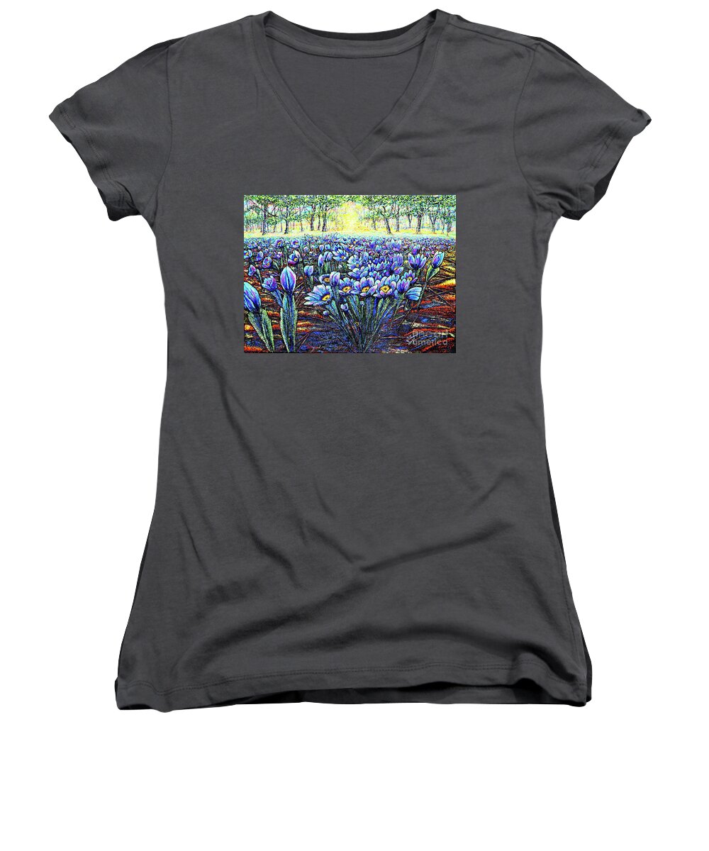 Field Women's V-Neck featuring the painting Field.Flowers by Viktor Lazarev