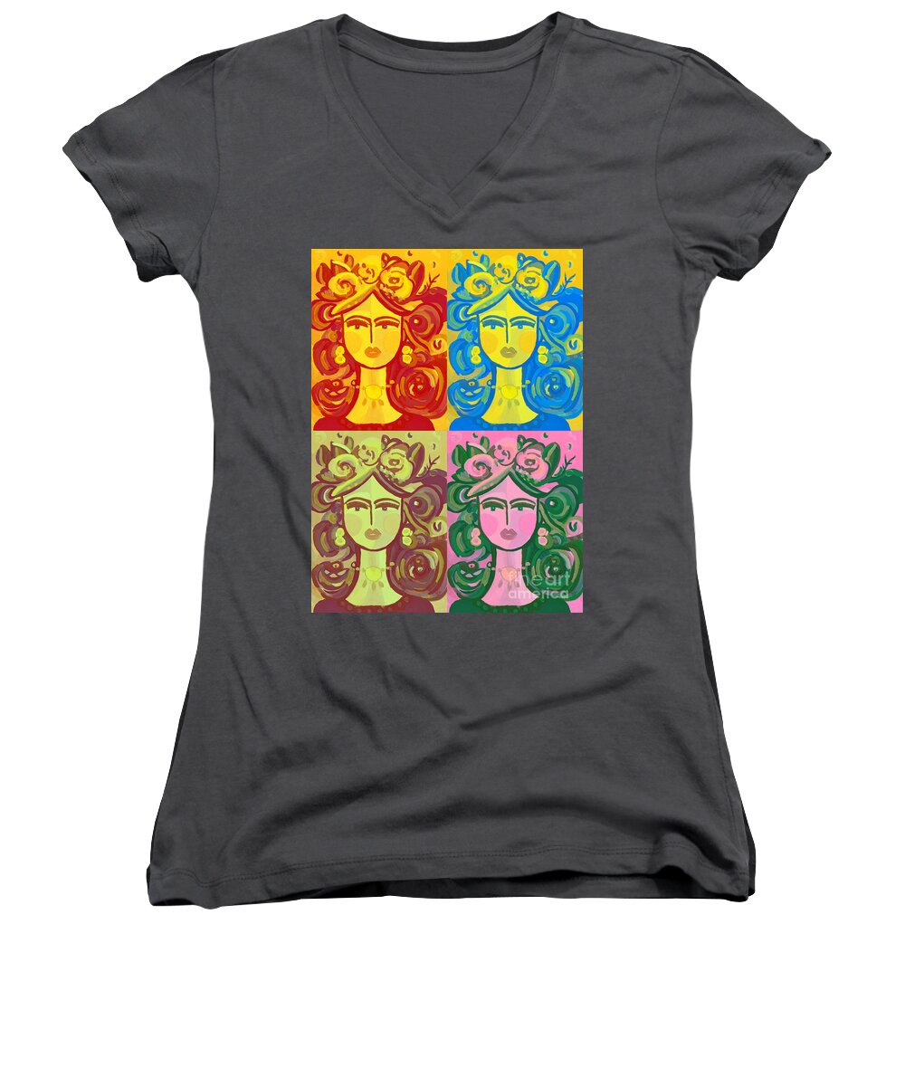Fiesta Lady Women's V-Neck featuring the painting Fiesta Time by Patsy Walton