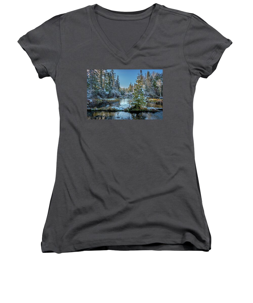 Footsore Fotography Women's V-Neck featuring the photograph First Snow by Gary McCormick