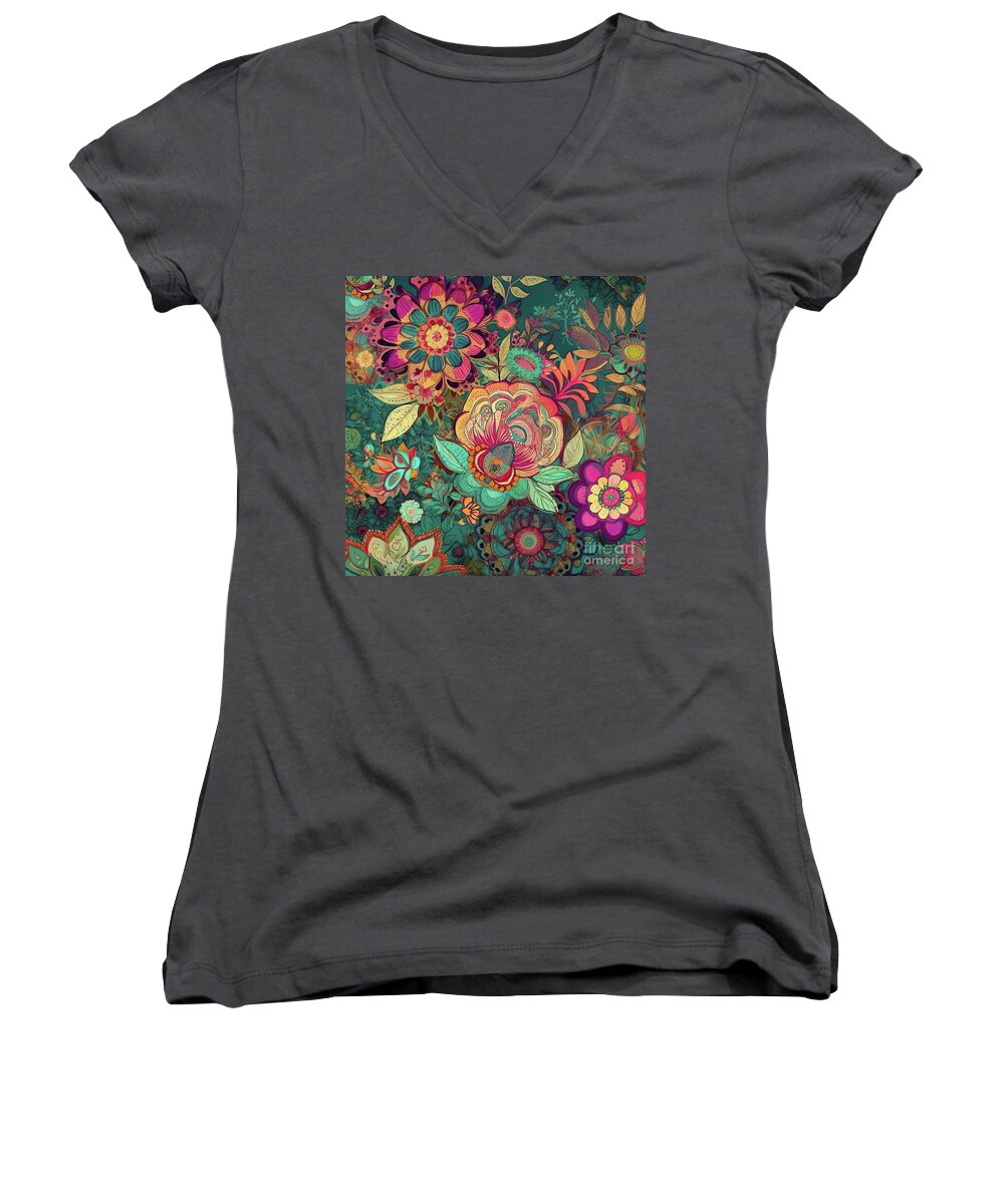 Flowers Women's V-Neck featuring the painting Flower Meditations VII by Mindy Sommers