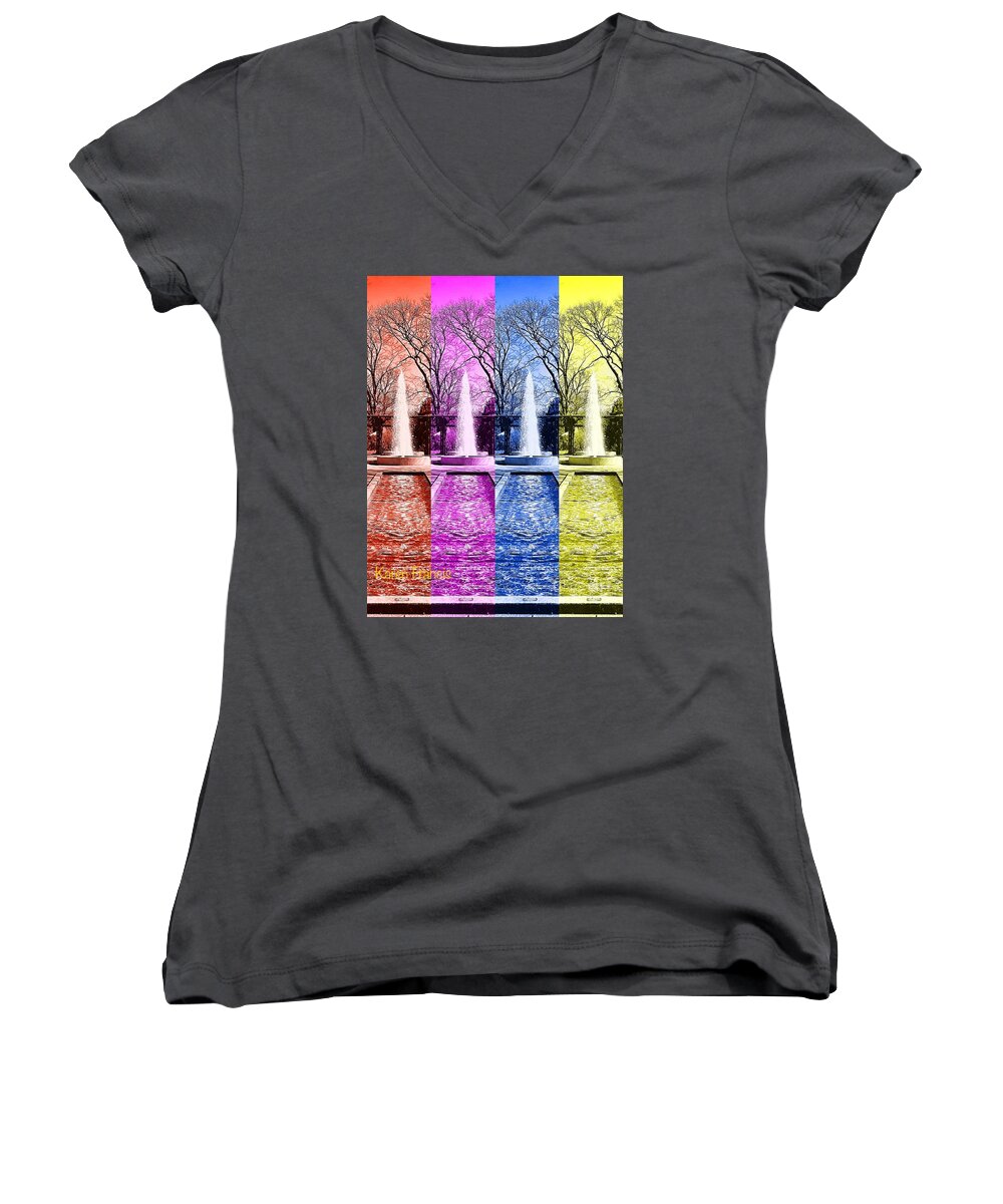 Fountains Four Women's V-Neck featuring the digital art Fountains Four by Karen Francis