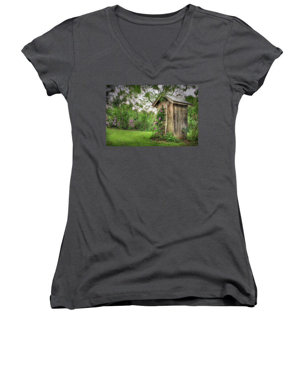Bathroom Women's V-Neck featuring the photograph Fragrant Outhouse by Lori Deiter