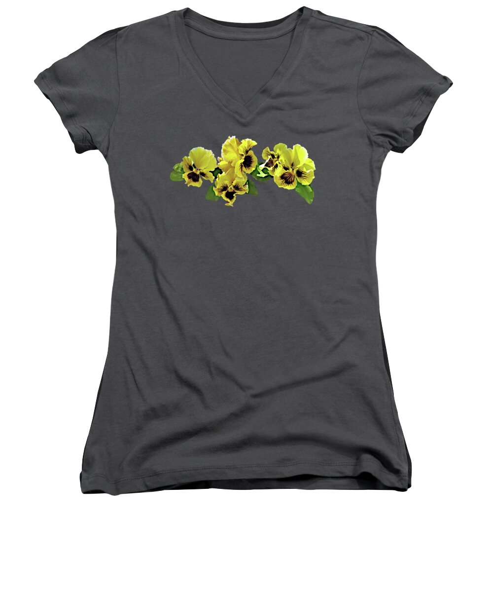 Pansy Women's V-Neck featuring the photograph Frilly Yellow Pansies by Susan Savad