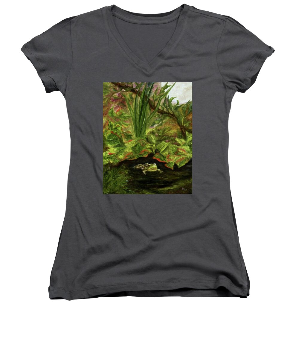 Amphibian Women's V-Neck featuring the painting Frog Medicine by FT McKinstry