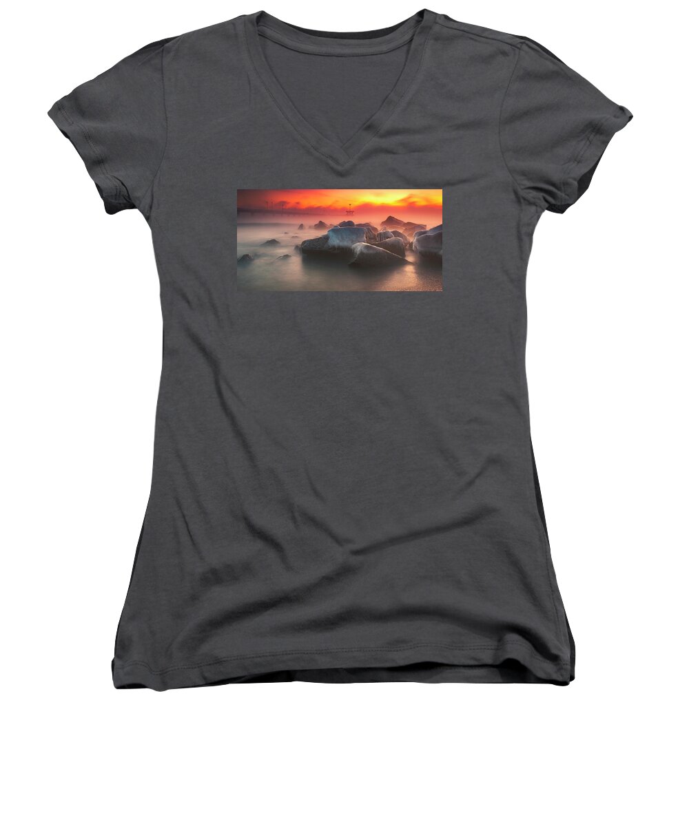 Black Sea Women's V-Neck featuring the photograph Frozen Seacoast by Evgeni Dinev