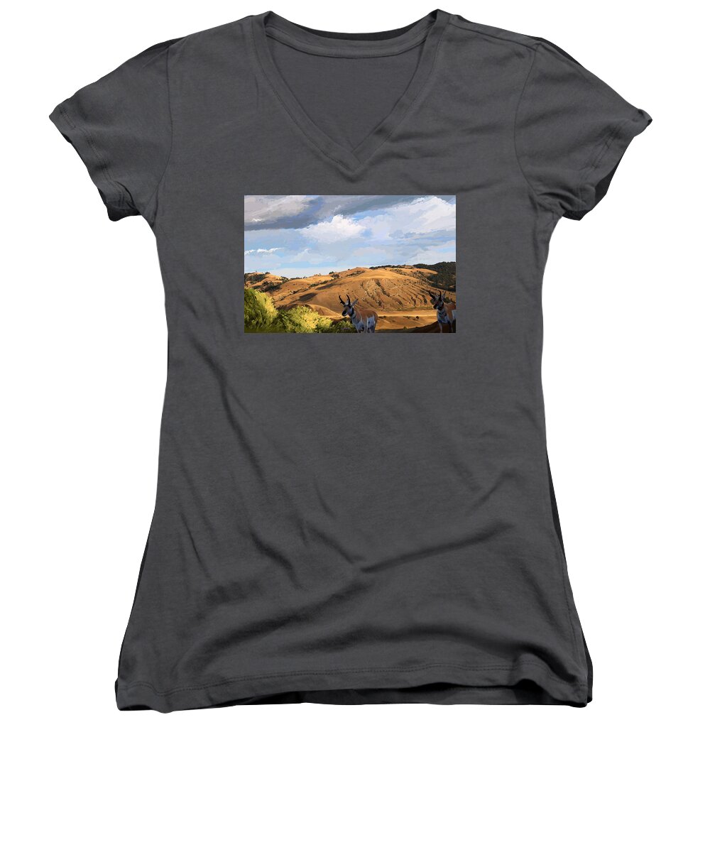 Animals Women's V-Neck featuring the painting Gardiner Autumn by Pam Little
