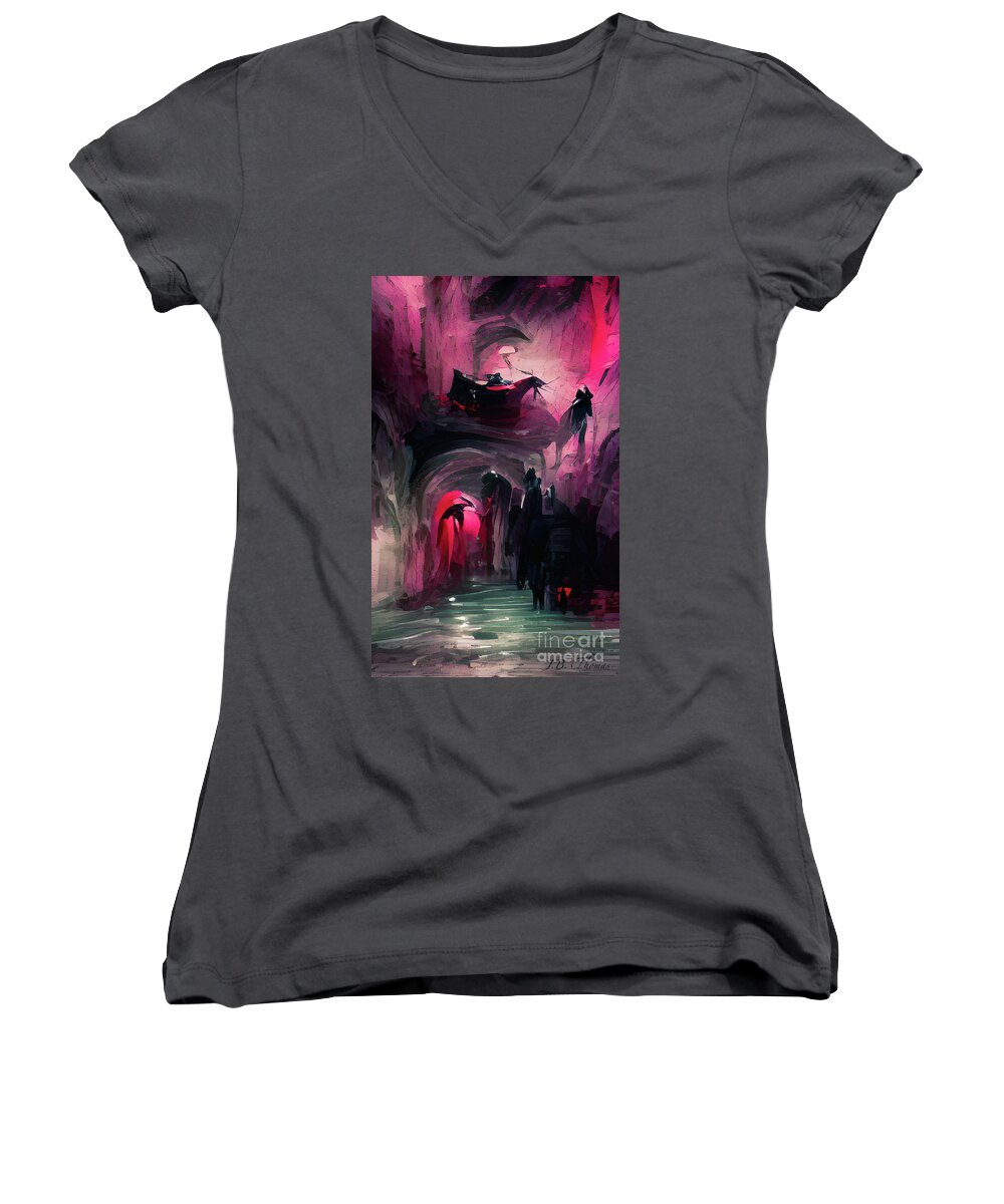 Horror Women's V-Neck featuring the digital art Gateway to Hell by JB Thomas