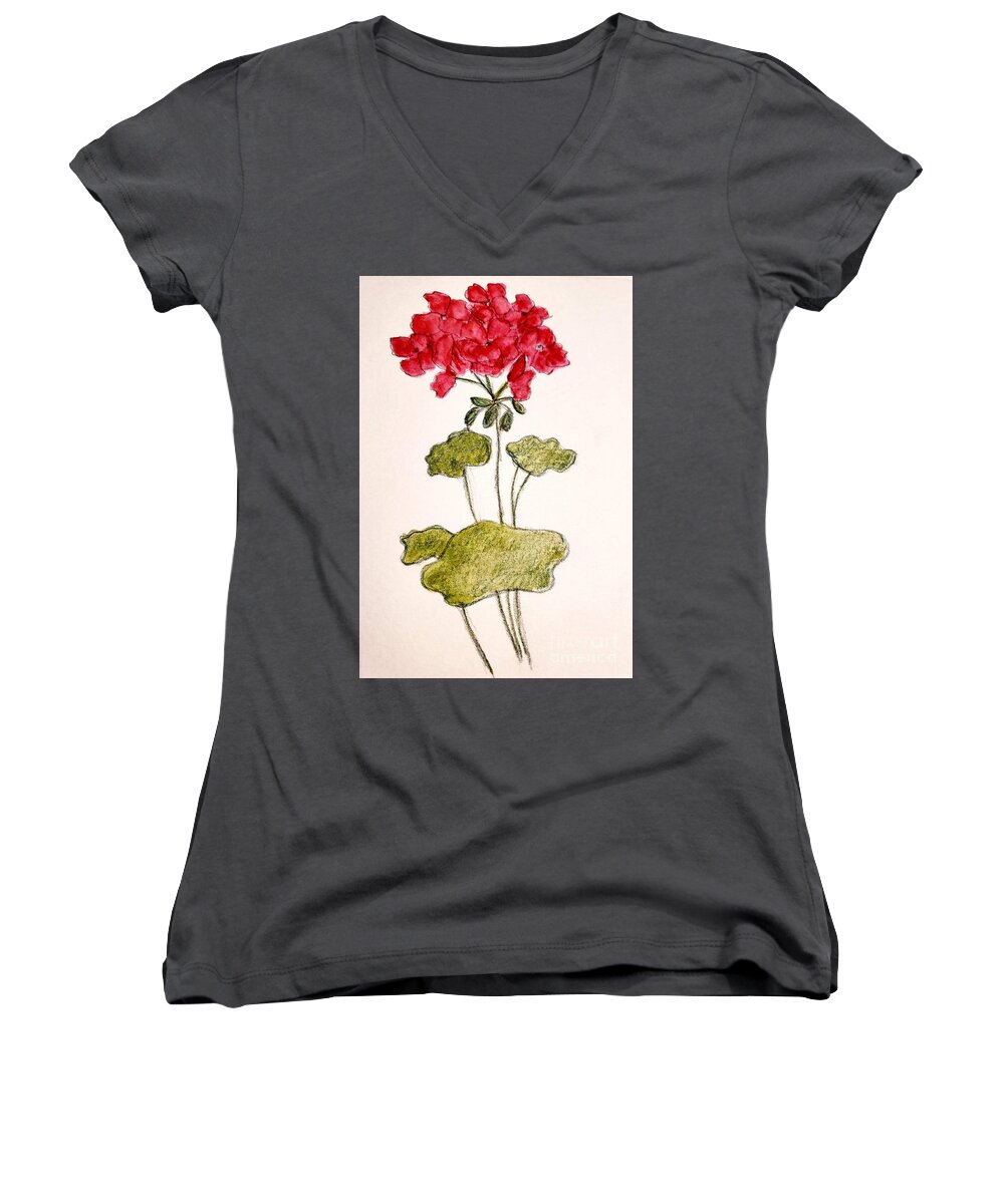 Red Flower Women's V-Neck featuring the painting Geranium by Margaret Welsh Willowsilk
