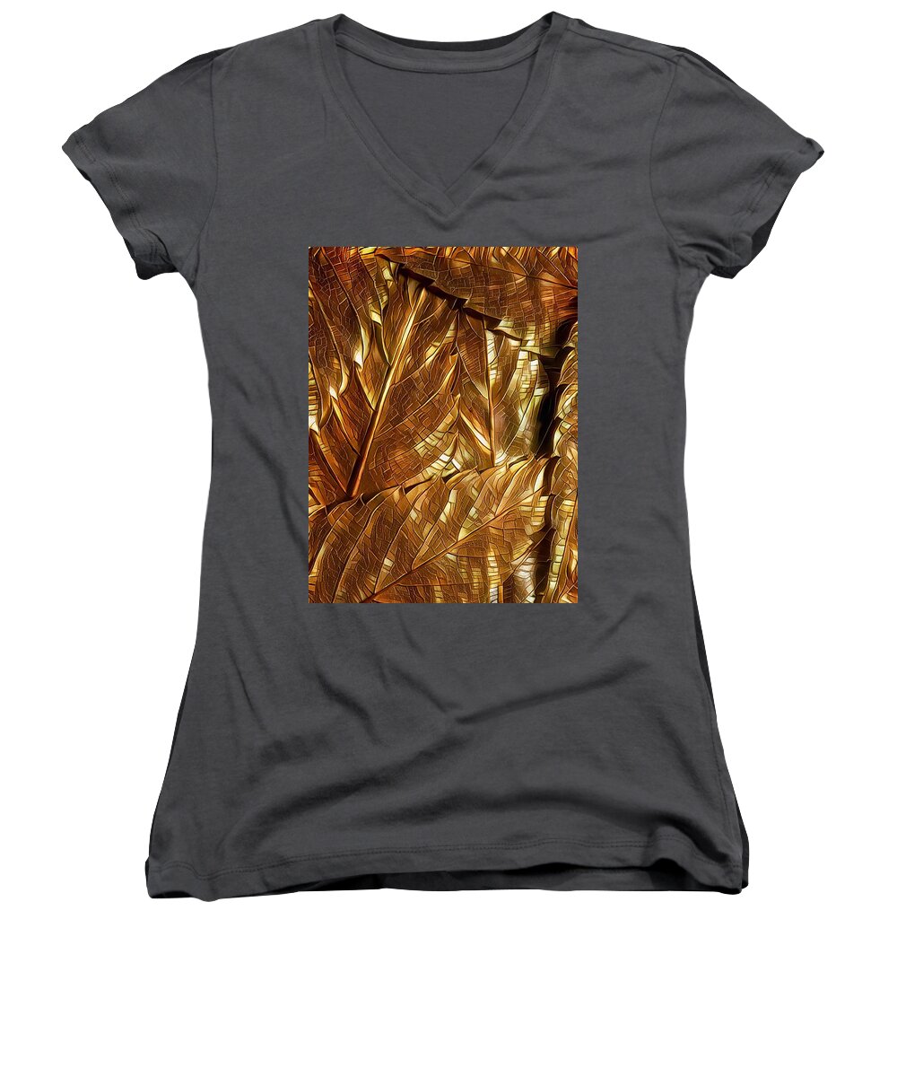 Leaf Women's V-Neck featuring the photograph Gilded by Mark Fuller