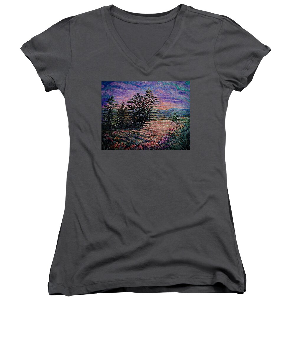 Colorful Women's V-Neck featuring the painting Golden Meadow by Michael Gross