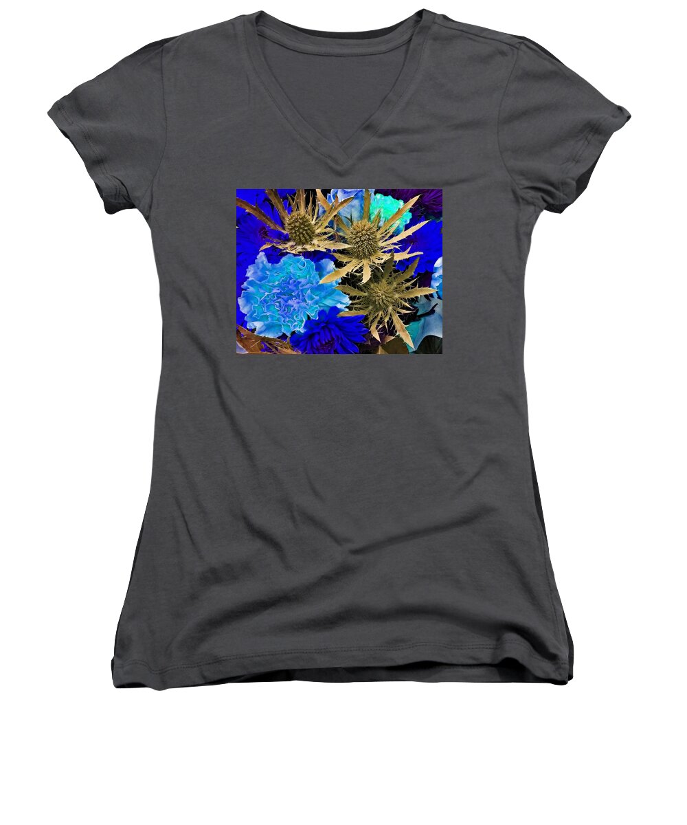 Flowers Women's V-Neck featuring the photograph Golden Spiky Florals by Andrew Lawrence