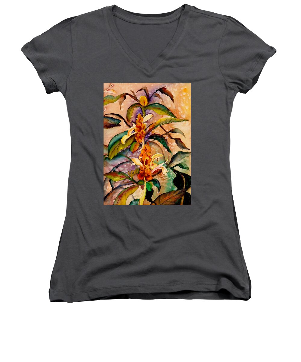 Shrimp Plant Painting Women's V-Neck featuring the painting Goodbye to Summer by Lil Taylor