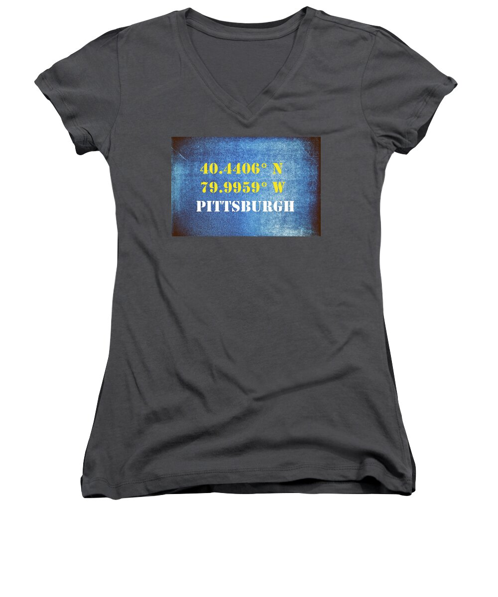 Pittsburgh Women's V-Neck featuring the mixed media GPS Pittsburgh Typography by Joseph S Giacalone