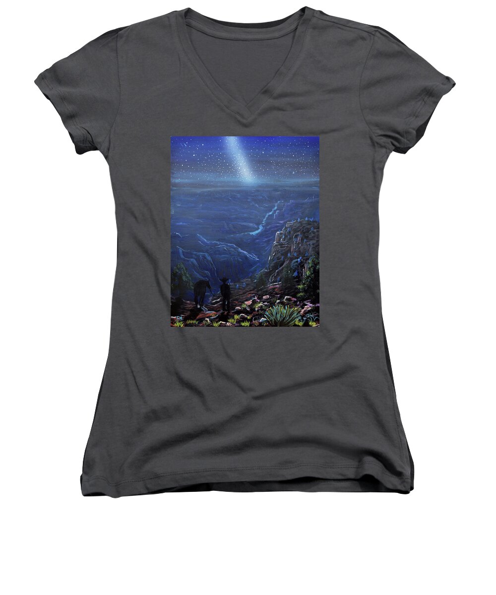 Grand Canyon Women's V-Neck featuring the painting Grand Canyon Night by Chance Kafka