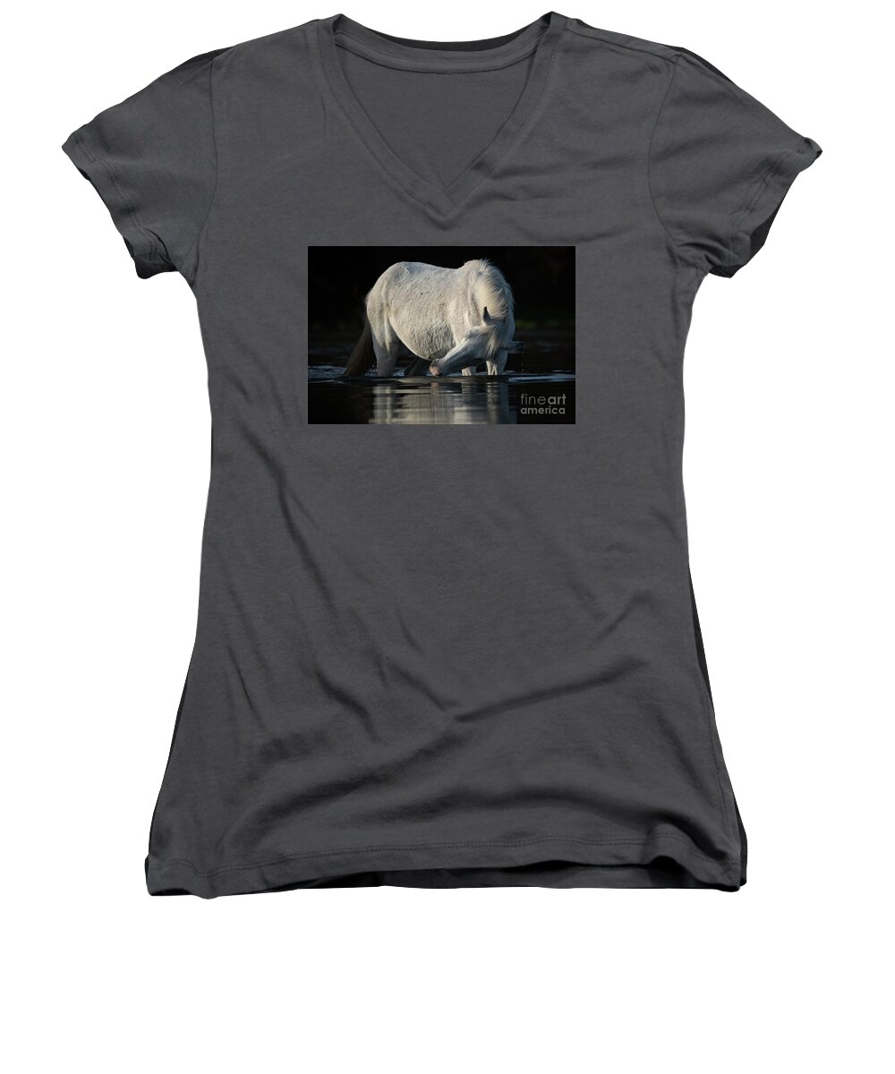 Salt River Wild Horse Women's V-Neck featuring the photograph Grey Beauty by Shannon Hastings