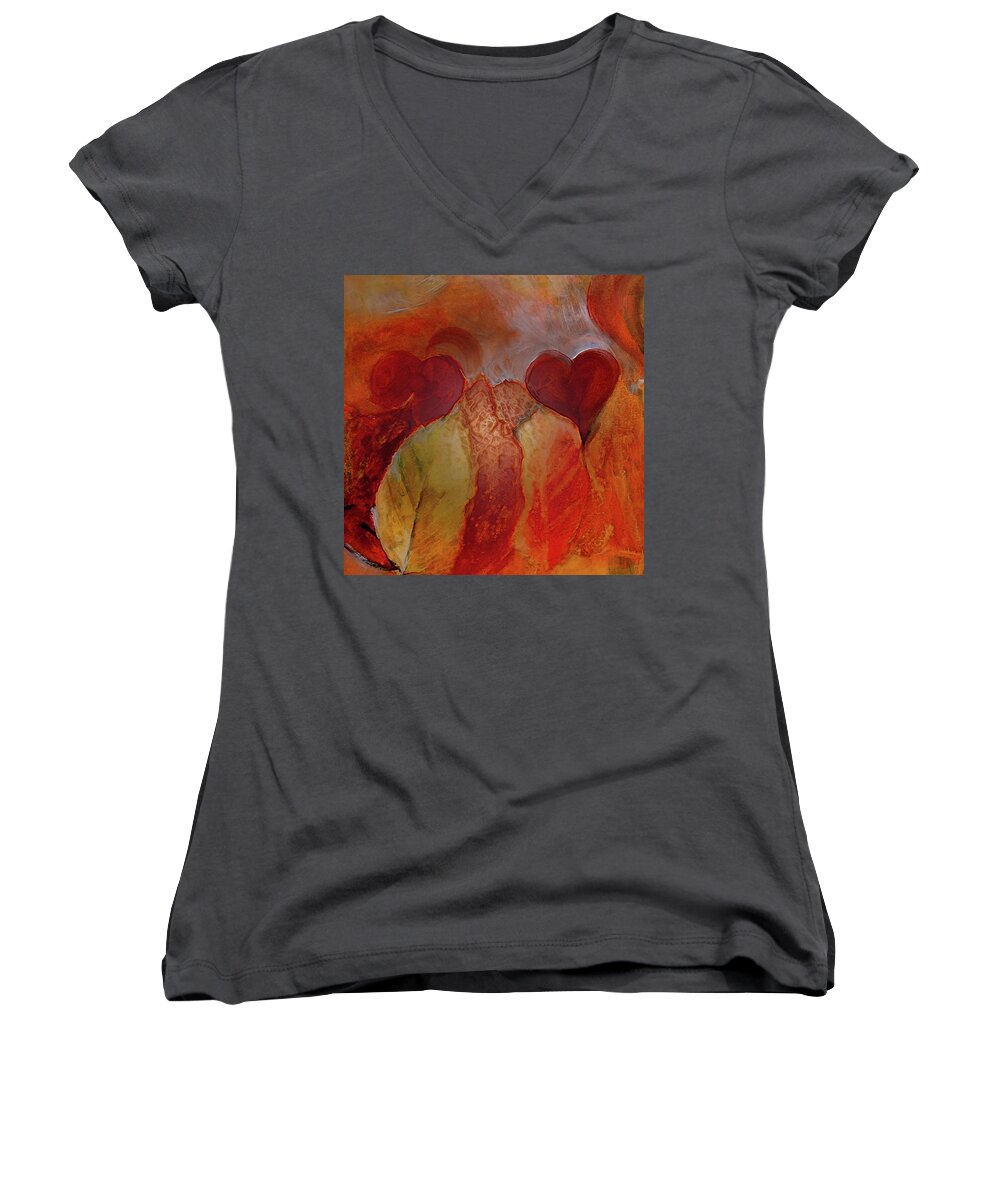 Growing Women's V-Neck featuring the painting Growing Heart by Lisa Kaiser