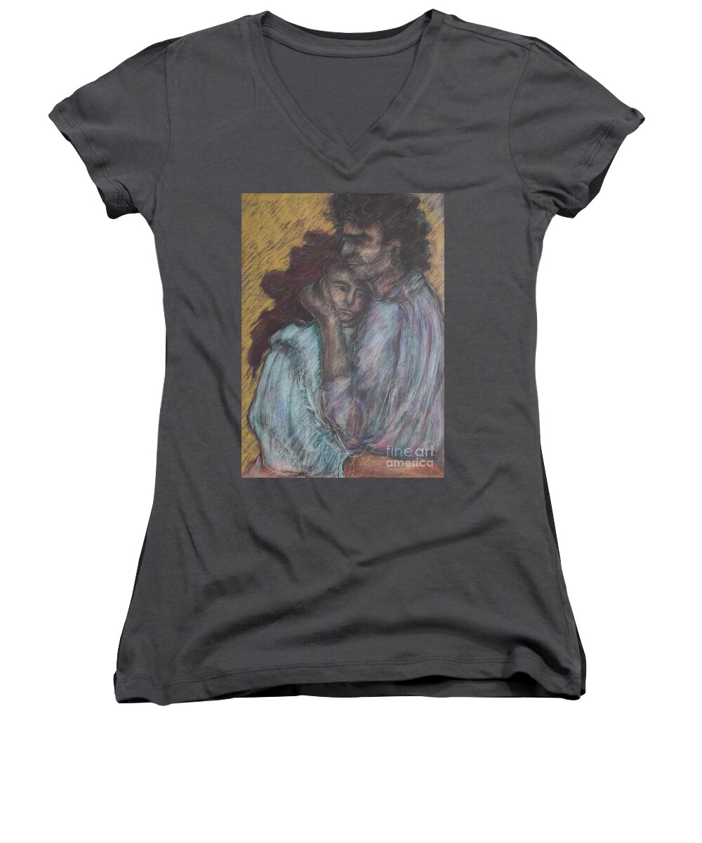 Original Art Women's V-Neck featuring the pastel Gypsie Lovers by Katt Yanda
