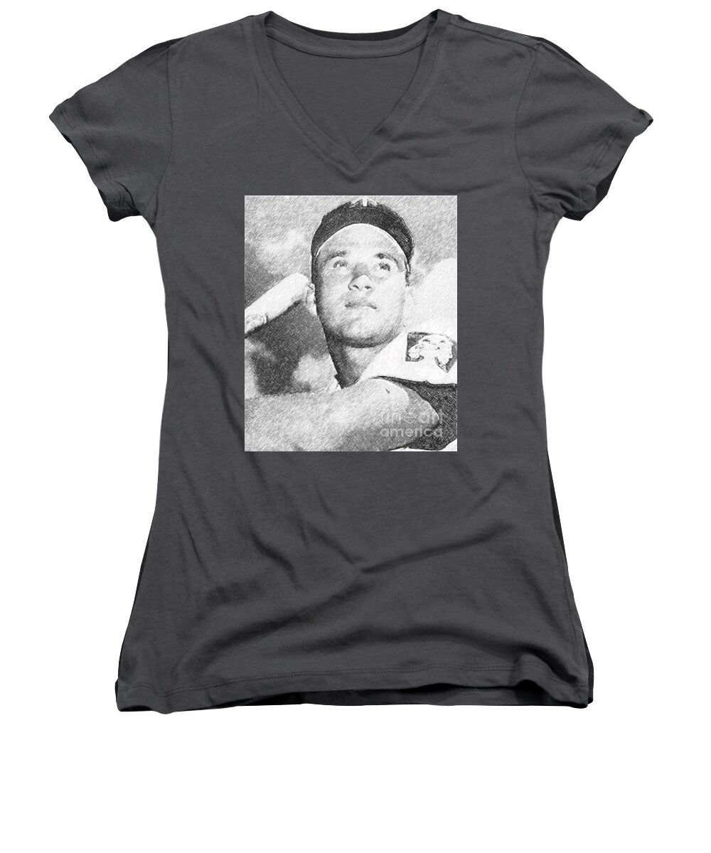 Harmon Killebrew Women's V-Neck featuring the drawing Harmon Killebrew by Steve Mitchell