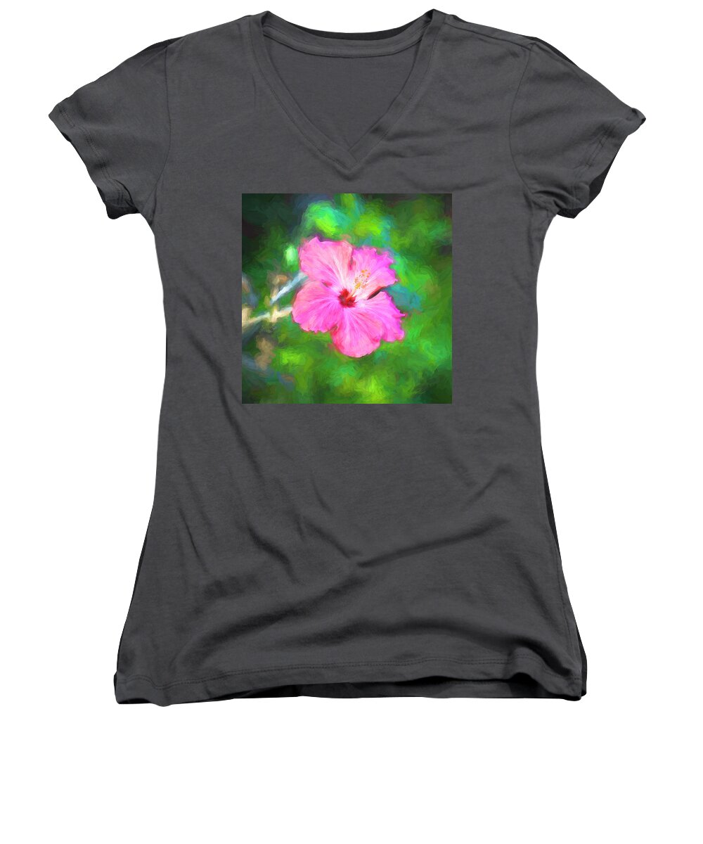 Nature Women's V-Neck featuring the photograph Hibiscus Painted Lady X178 by Rich Franco