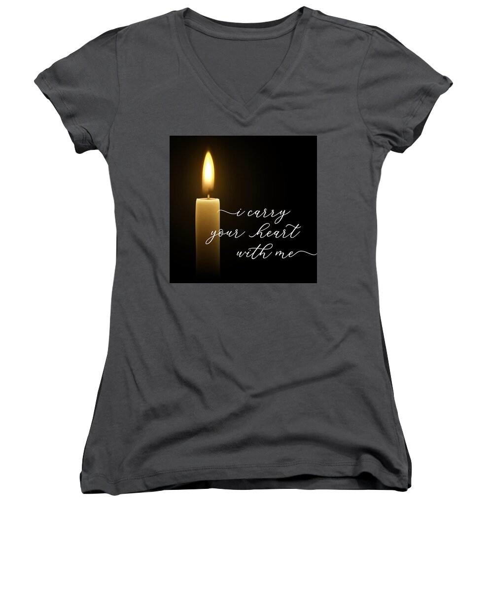I Carry Your Heart Women's V-Neck featuring the digital art I Carry Your Heart with Me - In Honor of My Dad by Ginny Gaura
