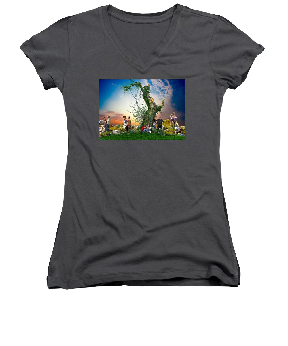 Couples Women's V-Neck featuring the digital art Inception_The beginning by Williem McWhorter