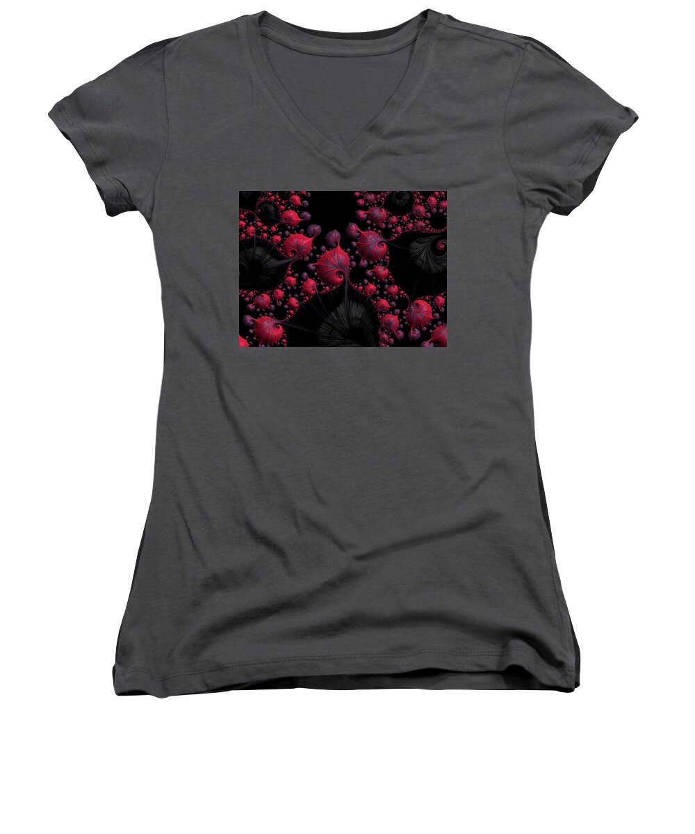 Infection Women's V-Neck featuring the digital art Infectious Fractalitis by Gary Blackman