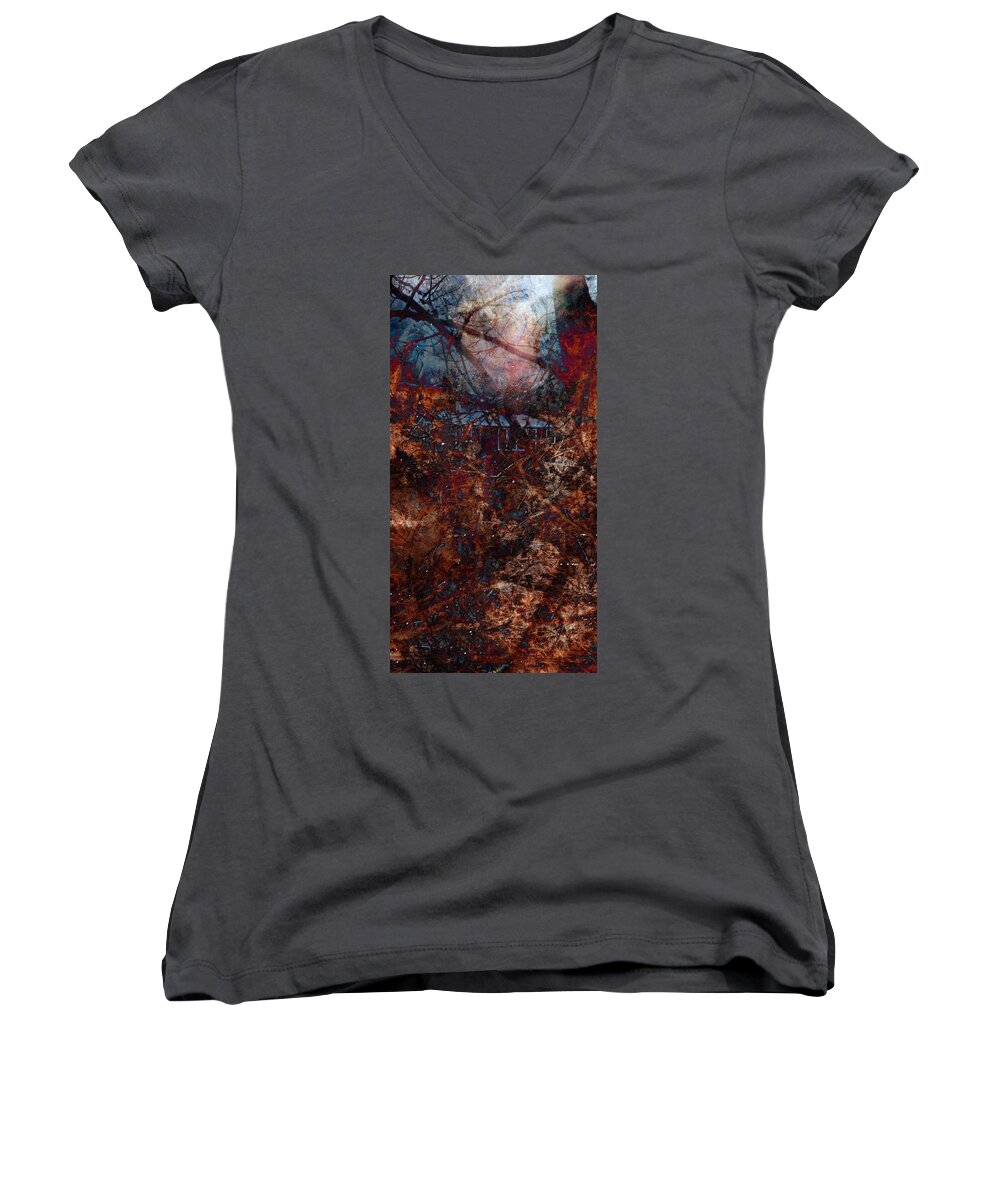 Abstract Women's V-Neck featuring the digital art Into The Woods by James Barnes