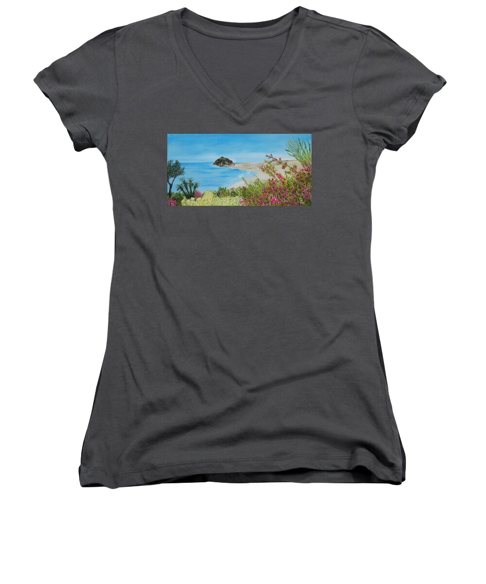 Landscape Women's V-Neck featuring the painting Ischia by Stephen Daddona
