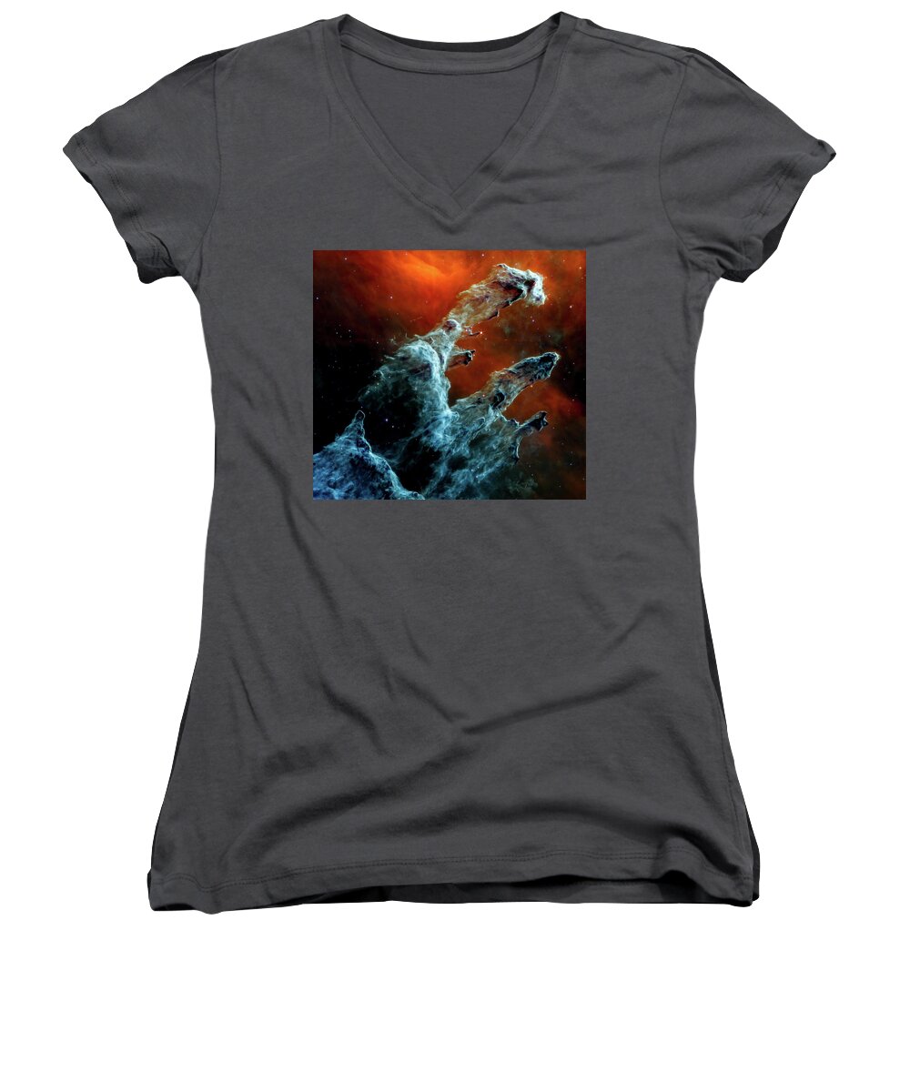 Webb Women's V-Neck featuring the photograph James Webb Space Telescope - Pillars of Creation - MIRI Image by Eric Glaser
