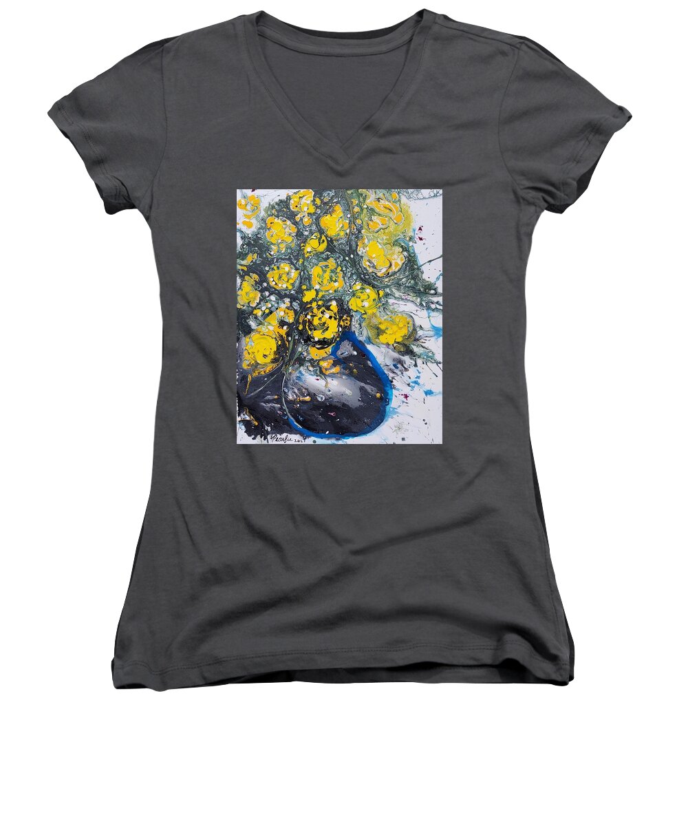 Abstract Floral Women's V-Neck featuring the painting Jenny by Pearlie Taylor