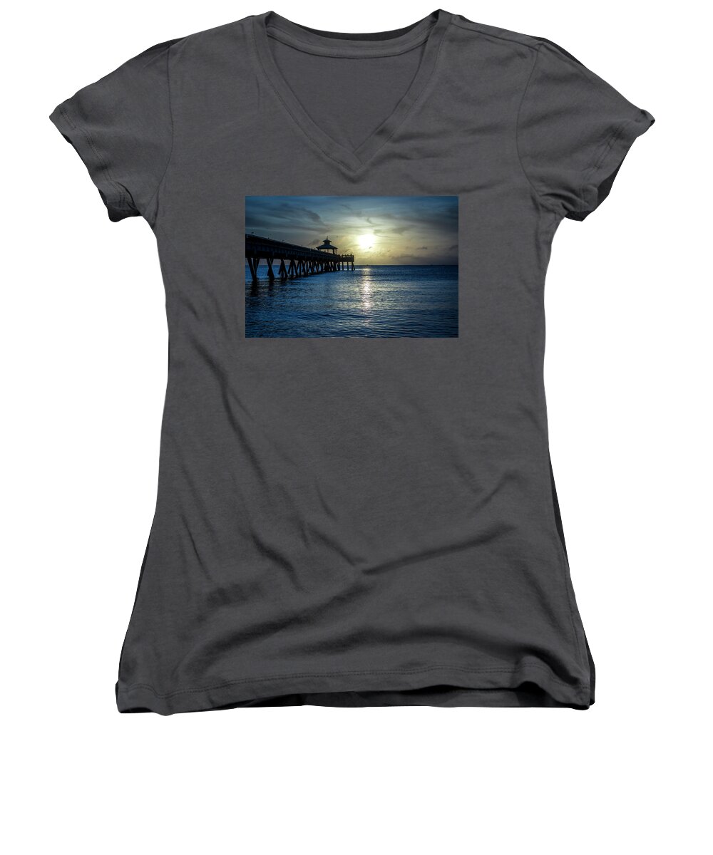 Deerfield Beach Women's V-Neck featuring the photograph Just Sunrise by Blair Damson