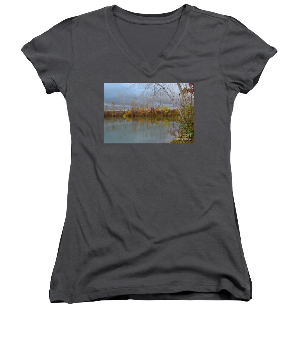 Amy Lucid Photography Women's V-Neck featuring the photograph Koteewi Moody Fall Reflections by Amy Lucid