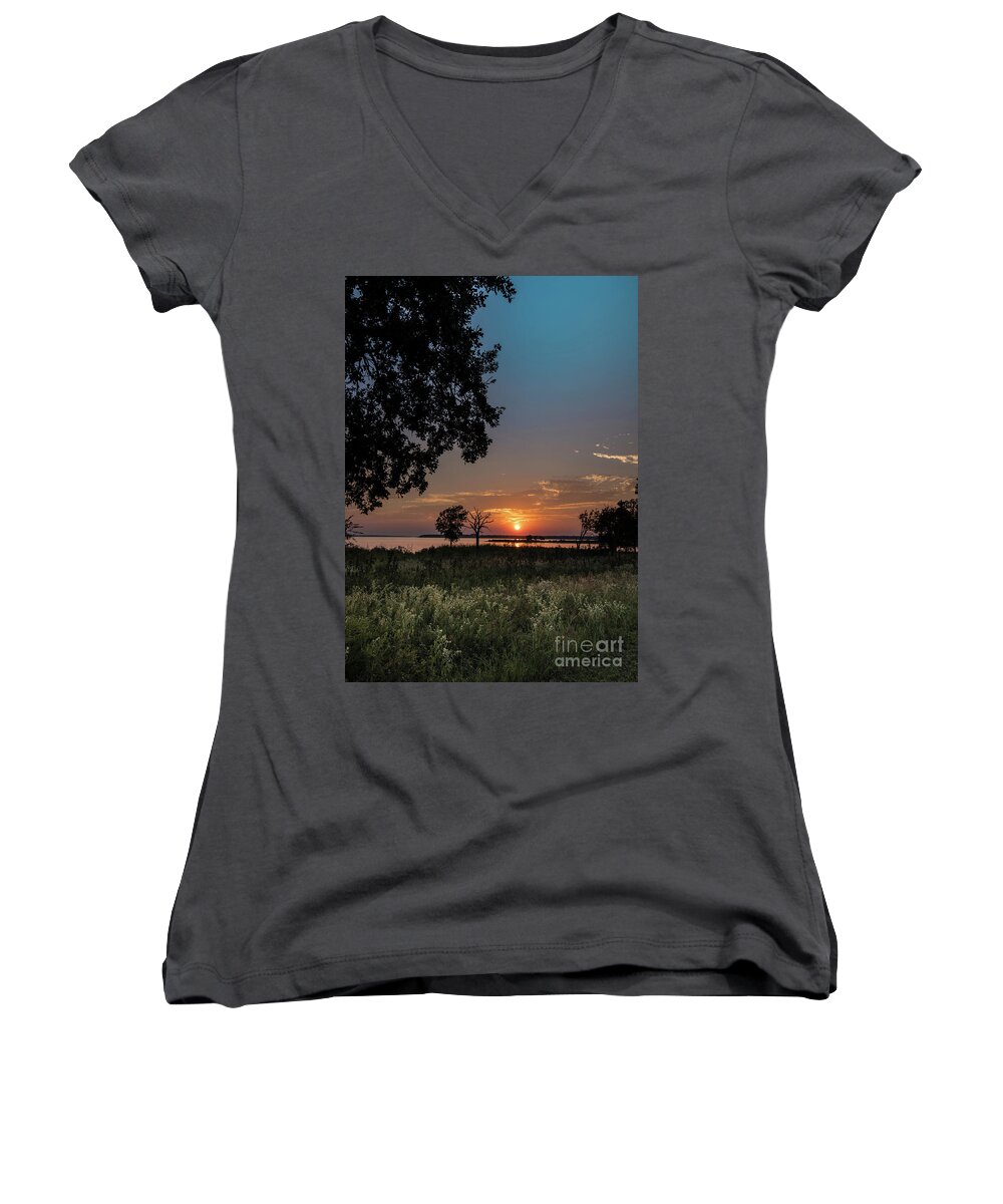 Landscape Women's V-Neck featuring the photograph Hiking Lake Texoma Sunset by Robert Frederick