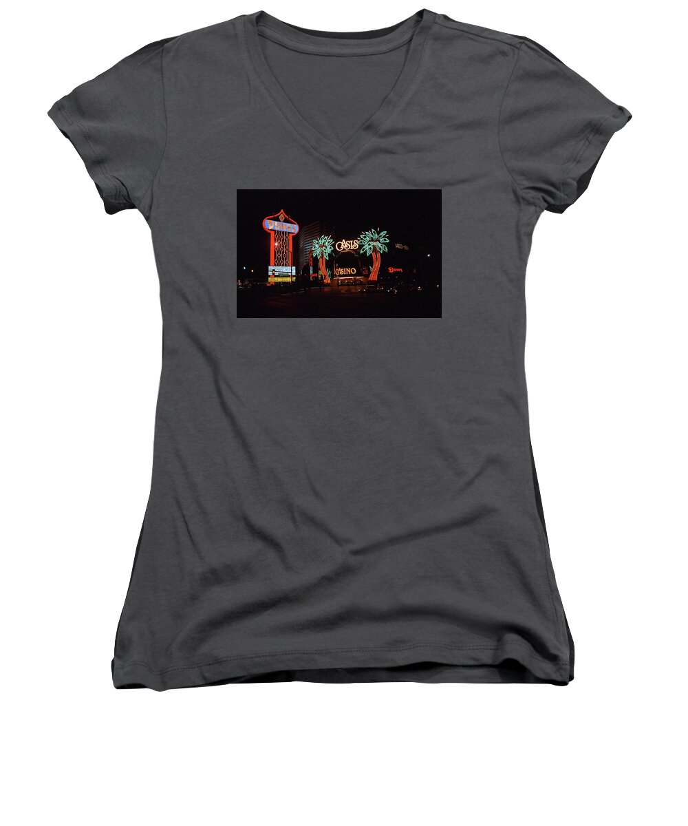 America Women's V-Neck featuring the photograph Las Vegas 1983 #2 by Frank Romeo