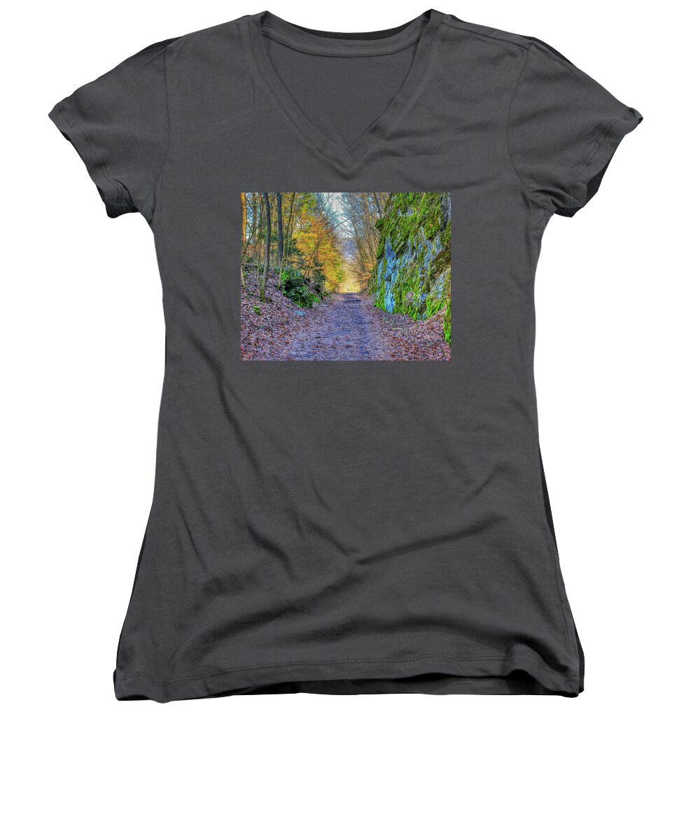 Creeper Trail Women's V-Neck featuring the photograph Light at Trail's End by Dale R Carlson