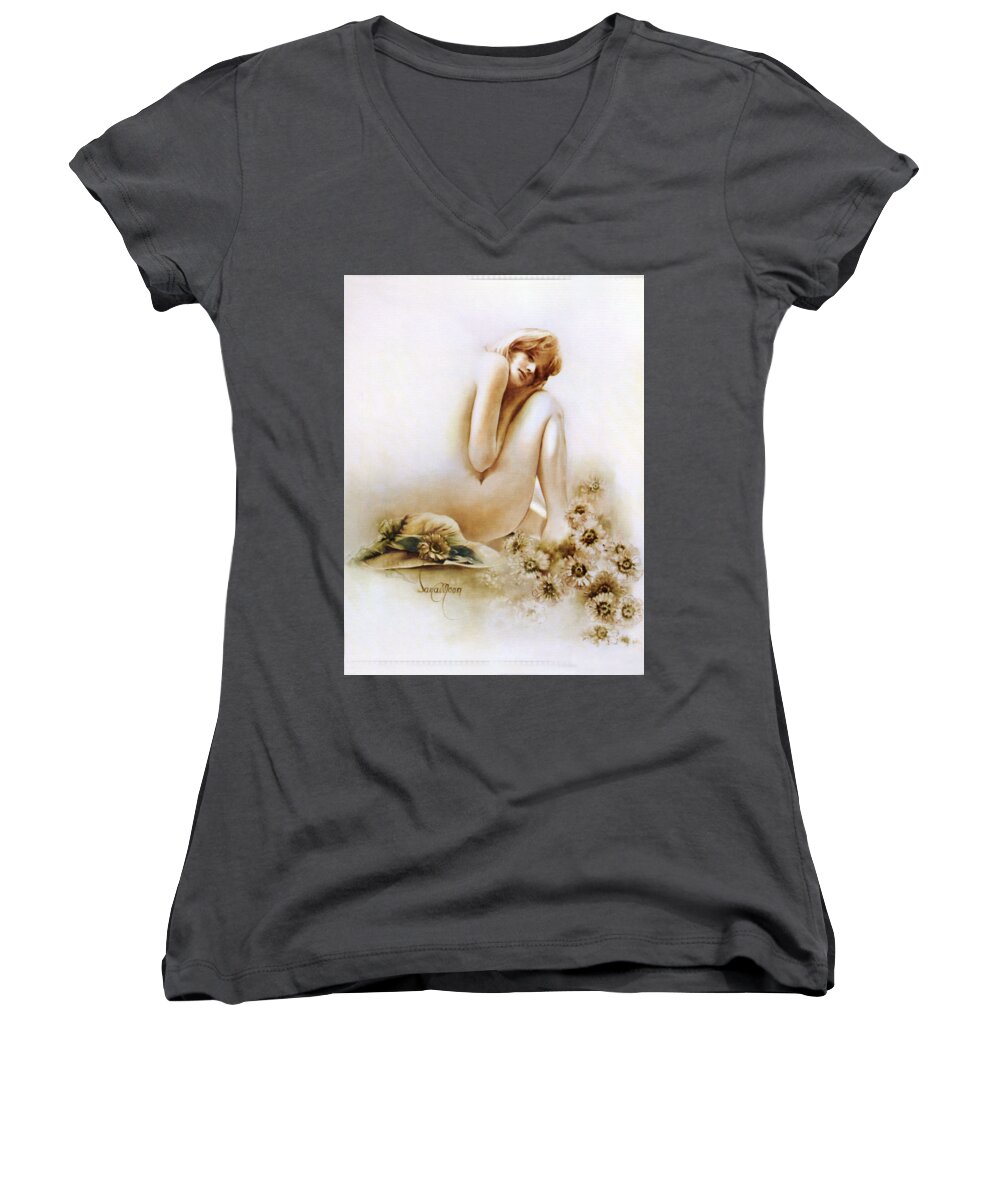 Beautiful Women's V-Neck featuring the painting Linda by Sara Moon