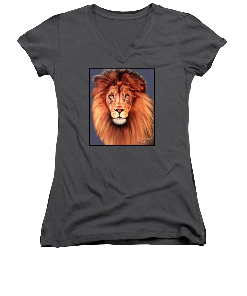 Beautiful Lion Painting Women's V-Neck featuring the digital art Live Wild by Melodye Whitaker
