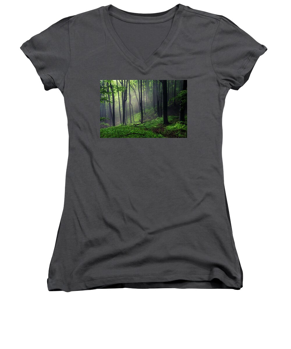 Mist Women's V-Neck featuring the photograph Living Forest by Evgeni Dinev