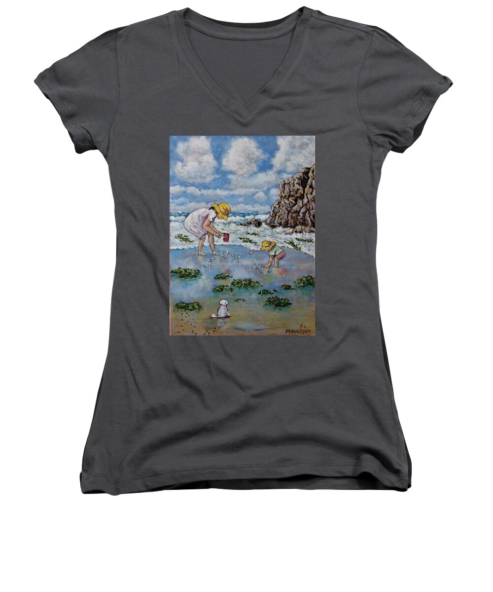 Impressionist Painting Women's V-Neck featuring the painting Looking for Sea Shells by Frank Morrison