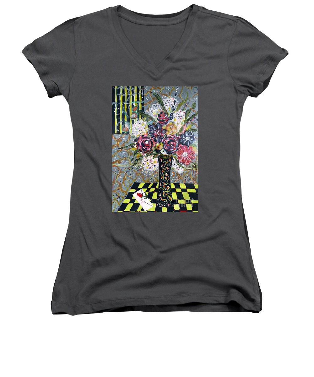 Floral Women's V-Neck featuring the painting Love Letter by Jacqui Hawk