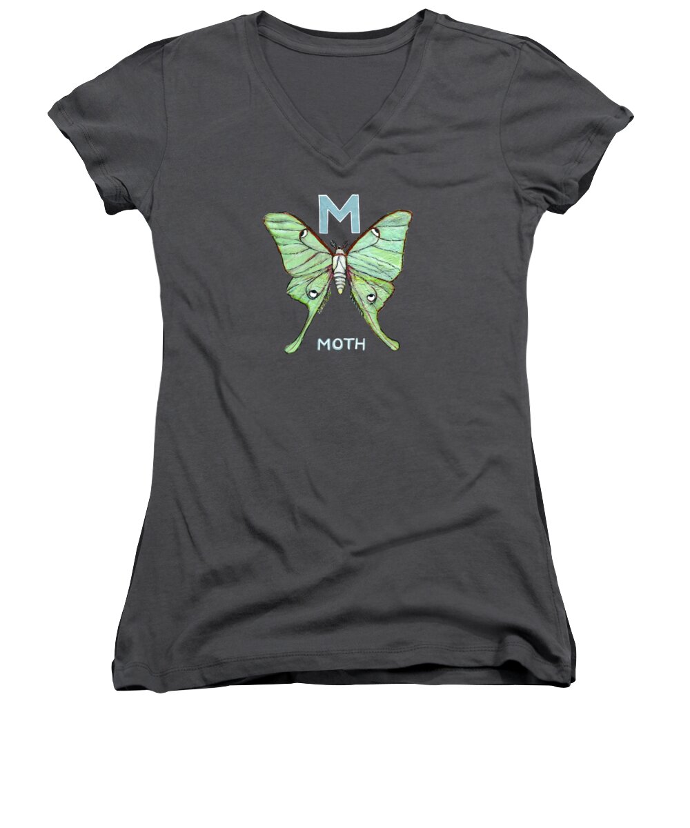 Luna Moth Women's V-Neck featuring the mixed media Luna Moth Lepidoptera by Blenda Studio
