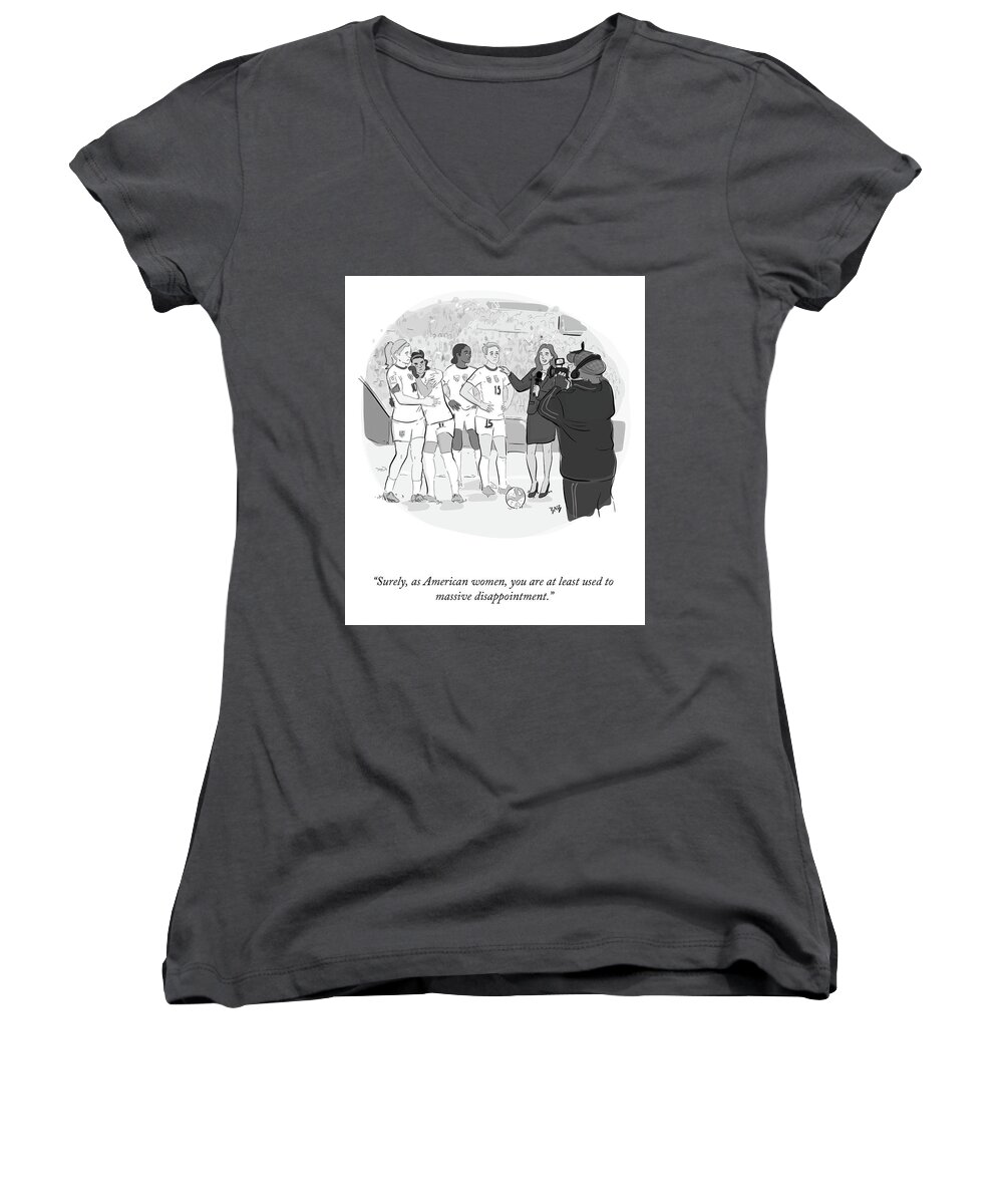 Surely Women's V-Neck featuring the drawing Massive Disappointment by Brooke Bourgeois