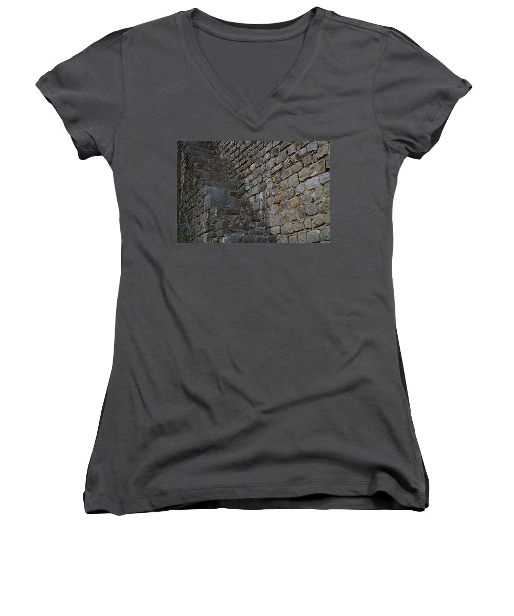 Algarve Women's V-Neck featuring the photograph Medieval Wall Staircase 2 by Angelo DeVal