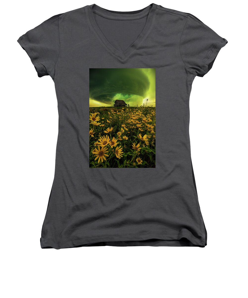 311 Women's V-Neck featuring the photograph Misdirected Hostility by Aaron J Groen