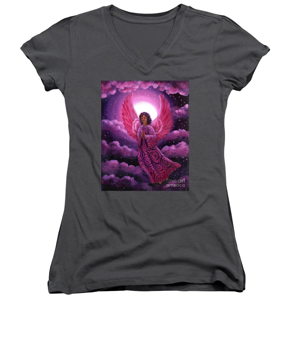 Painting Women's V-Neck featuring the painting Moonlight Hope by Laura Iverson