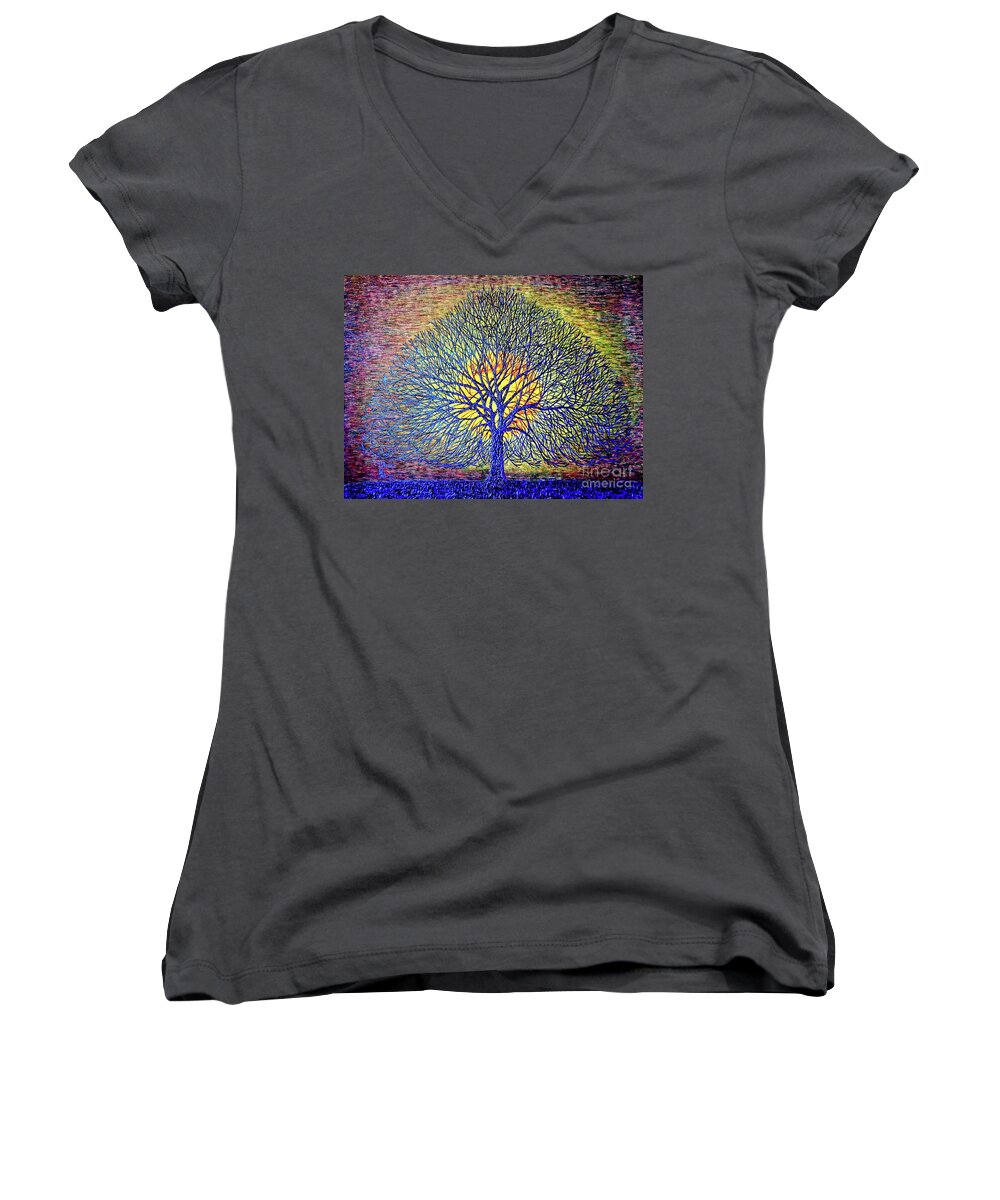 Moon Women's V-Neck featuring the painting Moonshine by Viktor Lazarev