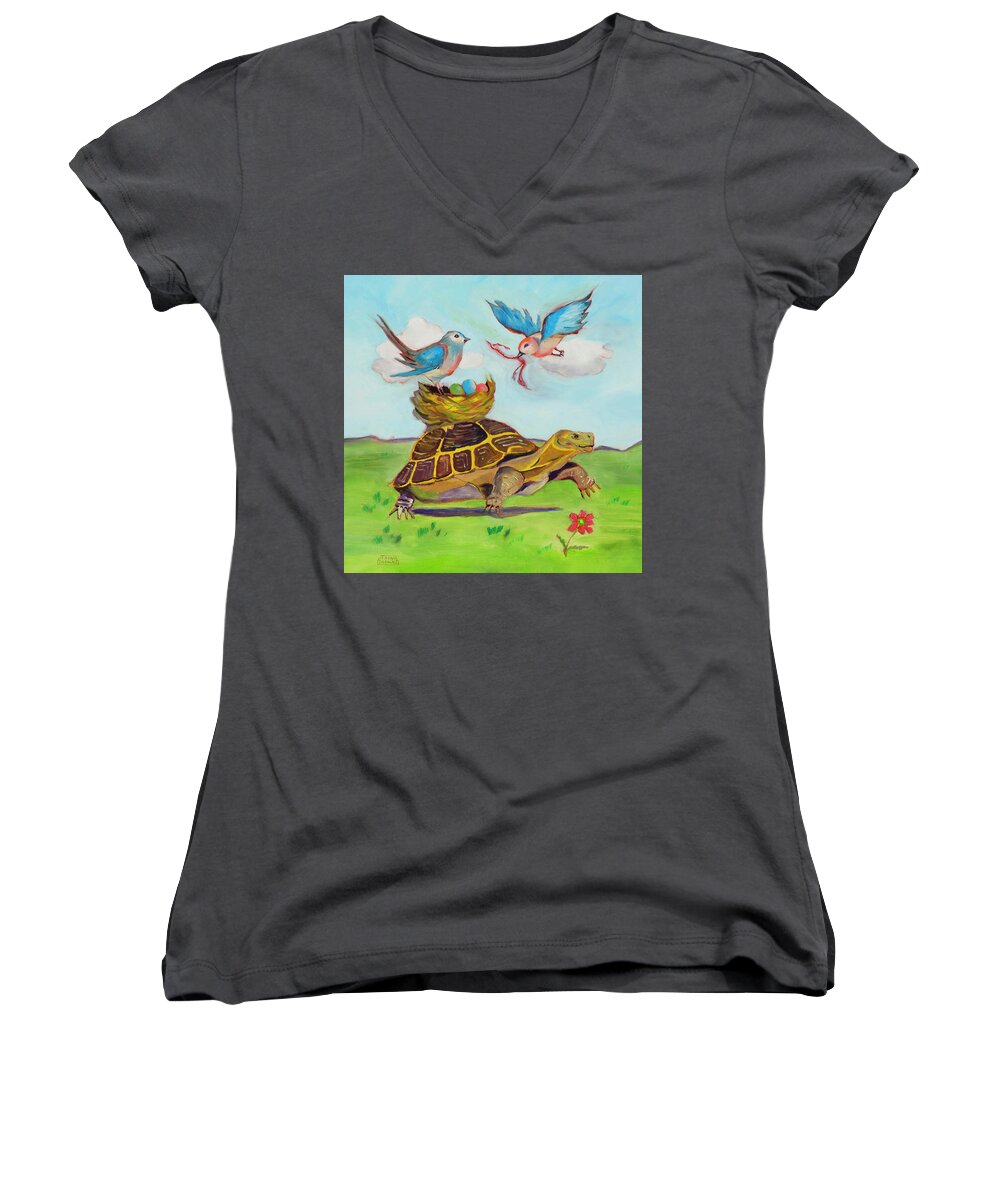 Turtles Women's V-Neck featuring the painting Moving Day by Susan Thomas