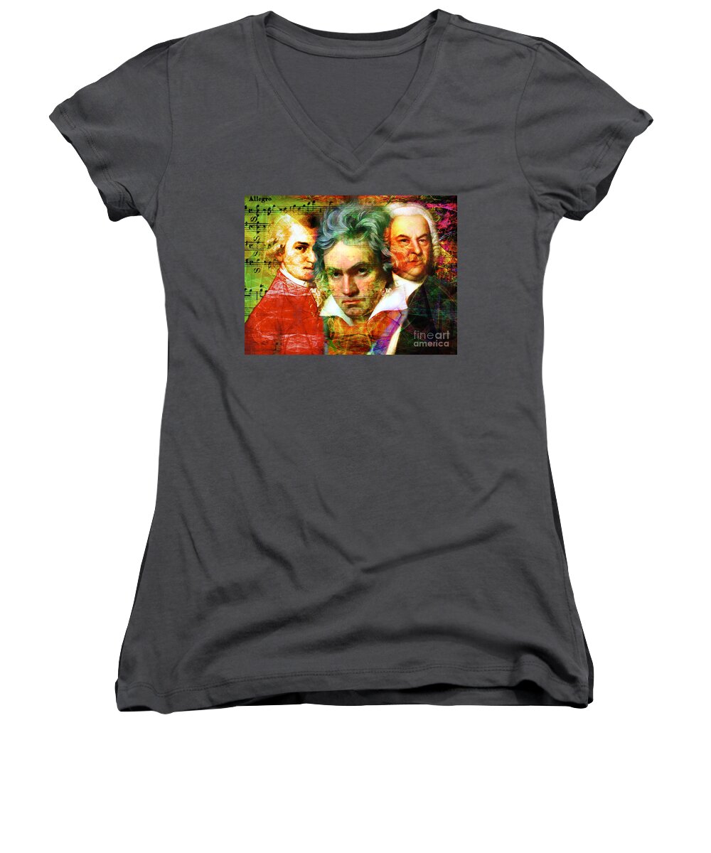 Wingsdomain Women's V-Neck featuring the photograph Mozart Beethoven Bach 20140128 by Wingsdomain Art and Photography